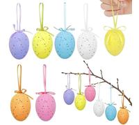 Touosy 24 Piezas Decoraciones de Huevos de Pascua, 6 Colores con Cuerda Huevos Pascua Pintados, Diseños exquisitos Pequeños Colgantes Plástico Decoraciones Colgantes para Fiesta Decoración (Estilo B)