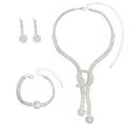 Touosy 3 Piezas Bisuteria Mujer Ajustable Joyas con Conjunto Bisuteria de Collar Pendientes Pulsera Diamantes de Imitación Jewelry Joyería Regalo para Madre Amiga San Valentin (Plata)