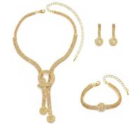 Touosy 3 Piezas Bisuteria Mujer Ajustable Joyas con Conjunto Bisuteria de Collar Pendientes Pulsera Diamantes de Imitación Jewelry Joyería Regalo para Madre Amiga San Valentin (Oro)