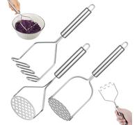 Touosy 3 Piezas Machacador de Patatas, Potato Masher de Acero Inoxidable Aplastador Patatas Cocidas (Lineal, Floral, Agujero Cuadrado) para Pure Calabaza, Patata Dulce Frutas Verduras