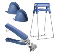 Touosy 4 Piezas Pinzas de Cocina Utensilios de Silicona, con Guantes Resistentes al Calor, Mango Antideslizante, Multifuncional Resistentes al Calor Pinzas para Cocinar y Freidora Aire