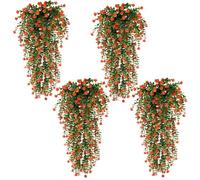 Touosy 4 Piezas Planta Artificial Grande Home Decoration Plantas Artificiales Decorativas Camelia de Eucalipto para Jardín Hogar Oficina Bodas Balcones Decoración (Rojo)