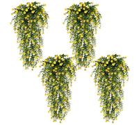 Touosy 4 Piezas Planta Artificial Grande Home Decoration Plantas Artificiales Decorativas Camelia de Eucalipto para Jardín Hogar Oficina Bodas Balcones Decoración (Amarillo)