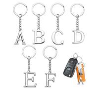 Touosy 6 Piezas Llavero con Letra Inicial, Llavero Mujer Letras A-F Llaveros Originales Plateado Keychain Letras Unisex Llaveros Personalizados para Mochilas Carteras Escolares Llaves de Coche