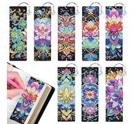 Touosy 8 Piezas 5D Marcapáginas de Pintura Diamante, DIY Separador de Libros Mandala, Borla Cuero Marcadores Diamond Painting Personalizado para Lectores y Estudiantes Bricolaje Decoración (A)