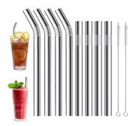 Touosy 8 Piezas Pajitas Reutilizables, Pajitas de Acero Inoxidable con 2 Cepillos de Limpieza 4 Rectas y 4 Curvas para Lavavajillas para Bubble tea Batidos y Bebidas Calientes