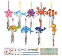 Touosy 9 Piezas Manualidades Niños Campanas de Viento Animales del Océano, Juegos Manualidades DIY Madera para Pintar, Kit Creativas Carrillones Viento Exterior para Niños y Niñas Regalos Cumpleaños