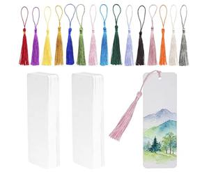 Touosy 90 Piezas 14 x 4.9 CM Marcapaginas Papel Marcapaginas Personalizado Punto de Libro con Agujero Borlas para Manualidades Artículos Bricolaje y Decoración (Blanco)