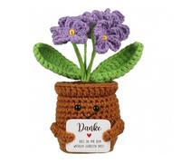 Touosy Muñecos de Ganchillo Regalo Mujer Regalo Amiga, Nomeolvides Morado Flores Hechas a Mano en Maceta, Decoración Hogar Oficina Escritorio Regalo de Cumpleaños con Apoyo Emocional