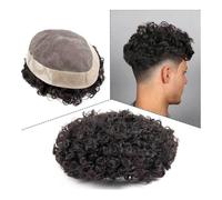 Toupee de repuesto para hombre, 25 mm, sistema de repuesto de cabello humano rizado monofásico para hombre, prótesis capilar masculina, sistema de unidad de sistema de cabello Remy indio (1 negro