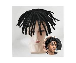 Toupee para Hombres Peluca de cabello humano con rastas, tupé afro for hombres negros, prótesis capilares de PU monocromáticas finas alrededor del centro for hombres, sistema de cabello Remy negro nat