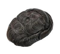 Toupee para Hombres Peluca de cabello humano natural con cabello gris for hombre, prótesis capilar for hombre, pelucas de cabello humano indio de PU con encaje suizo for hombres Pelucas para Hombres(2