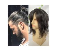 Toupee para Hombres Peluquín de cabello humano de 12" de largo for hombres, peluquín de 8 x 10 pulgadas con base de piel sintética ultrafina for hombres, sistema de cabello negro mixto 1B # 20% sinté