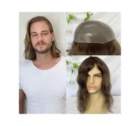 Toupee para Hombres Peluquín for hombres, sistema de reemplazo de cabello humano de 12" de largo, 4#, color marrón medio, 8 x 10 pulgadas, base de piel fina de PU completa, peluquín for hombres Peluca