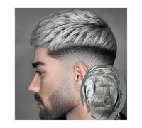 Toupee para Hombres Remy Human Hair Man Wig Grey Mix Black Color Durable 0.06-0.08mm Thin Skin ToupeeFull PU Hairpiece Unit Replacement Pelucas para Hombres(18#)