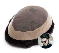 Toupee para Hombres Tupé for hombre, monocapa con recubrimiento de polietileno alrededor del cabello humano, prótesis capilar for hombre Pelucas para Hombres(1B - Off Black,6x9)