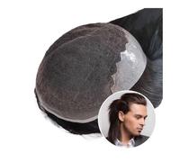 Toupet para hombre Largo de pelo real para hombre, 7x9 pulgadas, transpirable encaje suizo con espalda, sistema de cabello transparente de poliéster, rayita natural, unidades de repuesto de cabello