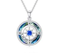 TOUPOP Collar con brújula para mujer, colgante de plata de ley, cristal, cadena, aniversario, cumpleaños, regalo para ella, esposa, novia, talla única, Plata esterlina, Piedra natal