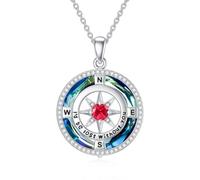 TOUPOP Collar con brújula para mujer, colgante de plata de ley, cristal, cadena, aniversario, cumpleaños, regalo para ella, esposa, novia, talla única, Plata esterlina, Piedra natal