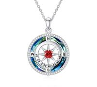 TOUPOP Collar con brújula para mujer, colgante de plata de ley, cristal, cadena, aniversario, cumpleaños, regalo para ella, esposa, novia, talla única, Plata esterlina, Piedra natal