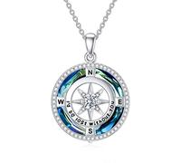 TOUPOP Collar con colgante de brújula de plata de ley 925 con piedra natal para mujer, cumpleaños, aniversario, joyería de regalo para su esposa y novia, talla única, Plata esterlina, Circonia cúbica