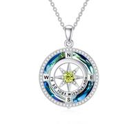 TOUPOP Collar con colgante de brújula de plata de ley 925 con piedra natal para mujer, cumpleaños, aniversario, joyería de regalo para su esposa y novia, talla única, Plata esterlina, Circonia cúbica