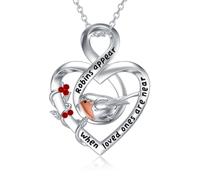 TOUPOP Collar con colgante de corazón de petirrojo y pájaro de plata de ley 925, bonito regalo de cumpleaños para mujer, regalo de cumpleaños para esposa, amiga, madre e hija, One Size, Plata