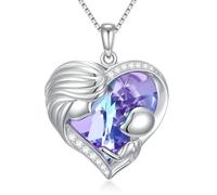 TOUPOP Collar con colgante de cristal de corazón de plata 925 Strerling para madre e hijo, joyería de cumpleaños, regalo para mamá y esposa, talla única, Plata esterlina, Cristal