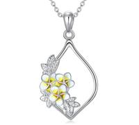 TOUPOP Collar con colgante de flor de plata de ley 925 para mujer, collar de plumeria/loto, regalo de joyería de cumpleaños o Navidad, regalo para esposa, novia, madre e hija, talla única, Plata