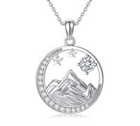 TOUPOP Collar con colgante de luna y estrella de moissanita de 1 quilate para mujer, plata de ley 925, collar con colgante de montaña, regalo de cumpleaños para su novia y esposa, 22mm, Plata