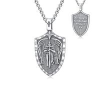 TOUPOP Collar de arcángel San Miguel de plata de ley 925 con colgante de San Miguel para hombre, medalla de San Miguel, protege nosotros, Navidad, Día del Padre, regalos de graduación, 32mm, Plata