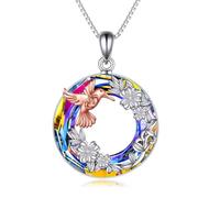 TOUPOP Collar de colibrí para mujer, plata de ley 925, collar de flores con colibrí, regalo de Navidad para mujeres, madre, novia, esposa, hermana, día de la madre