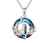 TOUPOP Collar de pesadilla de plata de ley con cristales de Jack y Sally, regalo de cumpleaños y Navidad, 1.13*0.80 inches, Plata esterlina, Cristal