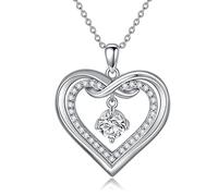 TOUPOP Collares de corazón para mujer de plata de ley con colgante de corazón de moissanita con diamante de moissanita, regalo de joyería para su mamá esposa, 0.86'' * 0.86'', Plata esterlina