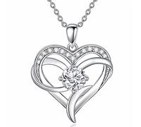 TOUPOP Collares de corazón para mujer de plata de ley con colgante de corazón de moissanita con diamante de moissanita, regalo de joyería para su mamá esposa, 0.86'' * 0.86'', Plata de ley, Moissanita