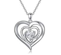 TOUPOP Collares de corazón para mujer de plata de ley con colgante de corazón de moissanita con diamante de moissanita, regalo de joyería para su mamá esposa, 0.86'' * 0.86'', Plata esterlina