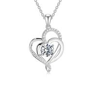 TOUPOP Collares de corazón para mujer de plata de ley con colgante de corazón de moissanita con diamante de moissanita, regalo de joyería para su mamá esposa, 0.86'' * 0.86'', Plata esterlina