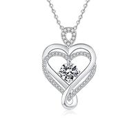 TOUPOP Collares de corazón para mujer de plata de ley con colgante de corazón de moissanita con diamante de moissanita, regalo de joyería para su mamá esposa, 0.86'' * 0.86'', Plata esterlina