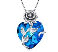 TOUPOP Halskette Damen Silber 925 Rosen Kette mit Geburtsstein Herz Anhänger Schmuck Geschenke für Frauen Sie Freundin Ehefrau Mama zum Geburtstag Hochzeitstag Jahrestag, talla única, Plata esterlina