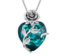 TOUPOP Halskette Damen Silber 925 Rosen Kette mit Geburtsstein Herz Anhänger Schmuck Geschenke für Frauen Sie Freundin Ehefrau Mama zum Geburtstag Hochzeitstag Jahrestag, talla única, Plata esterlina