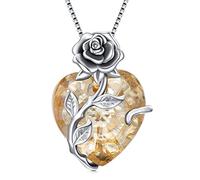 TOUPOP Halskette Damen Silber 925 Rosen Kette mit Geburtsstein Herz Anhänger Schmuck Geschenke für Frauen Sie Freundin Ehefrau Mama zum Geburtstag Hochzeitstag Jahrestag, talla única, Plata esterlina