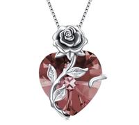 TOUPOP Halskette Damen Silber 925 Rosen Kette mit Geburtsstein Herz Anhänger Schmuck Geschenke für Frauen Sie Freundin Ehefrau Mama zum Geburtstag Hochzeitstag Jahrestag, talla única, Plata esterlina
