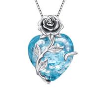 TOUPOP Halskette Damen Silber 925 Rosen Kette mit Geburtsstein Herz Anhänger Schmuck Geschenke für Frauen Sie Freundin Ehefrau Mama zum Geburtstag Hochzeitstag Jahrestag, talla única, Plata esterlina