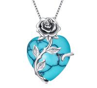 TOUPOP Halskette Damen Silber 925 Rosen Kette mit Geburtsstein Herz Anhänger Schmuck Geschenke für Frauen Sie Freundin Ehefrau Mama zum Geburtstag Hochzeitstag Jahrestag, talla única, Plata esterlina