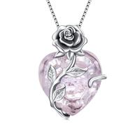 TOUPOP Halskette Damen Silber 925 Rosen Kette mit Geburtsstein Herz Anhänger Schmuck Geschenke für Frauen Sie Freundin Ehefrau Mama zum Geburtstag Hochzeitstag Jahrestag, talla única, Plata esterlina