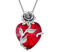 TOUPOP Halskette Damen Silber 925 Rosen Kette mit Geburtsstein Herz Anhänger Schmuck Geschenke für Frauen Sie Freundin Ehefrau Mama zum Geburtstag Hochzeitstag Jahrestag, talla única, Plata esterlina