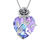 TOUPOP Halskette Damen Silber 925 Rosen Kette mit Geburtsstein Herz Anhänger Schmuck Geschenke für Frauen Sie Freundin Ehefrau Mama zum Geburtstag Hochzeitstag Jahrestag, talla única, Plata esterlina