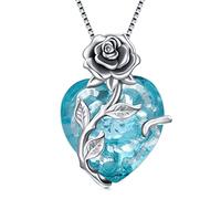 TOUPOP Halskette Damen Silber 925 Rosen Kette mit Geburtsstein Herz Anhänger Schmuck Geschenke für Frauen Sie Freundin Ehefrau Mama zum Geburtstag Hochzeitstag Jahrestag, talla única, Plata esterlina