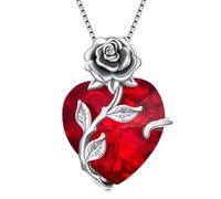 TOUPOP Halskette Damen Silber 925 Rosen Kette mit Geburtsstein Herz Anhänger Schmuck Geschenke für Frauen Sie Freundin Ehefrau Mama zum Geburtstag Hochzeitstag Jahrestag, talla única, Plata esterlina