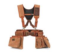 TOURBON - Cinturón de herramientas de lona encerada con tirantes, bolsas desmontables para herramientas de electricista, lazo para martillo